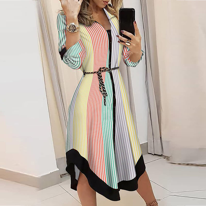 Damen Maxikleid mit modernem geometrischen Muster und eleganter Taillierung Drune