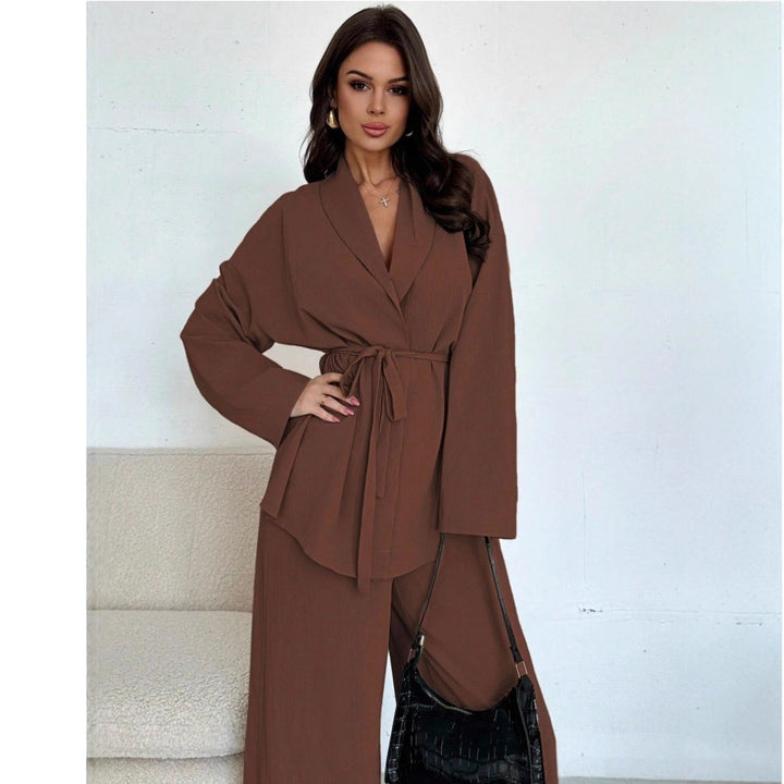 Damen Entspannter Wickelblazer und Weite-Hosen Set Drune