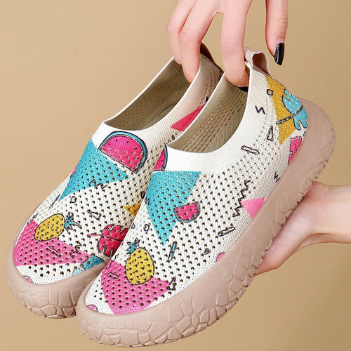 Damen Slip-On Freizeit-Schuhe mit Blumenmuster und rutschfester Sohle Drune