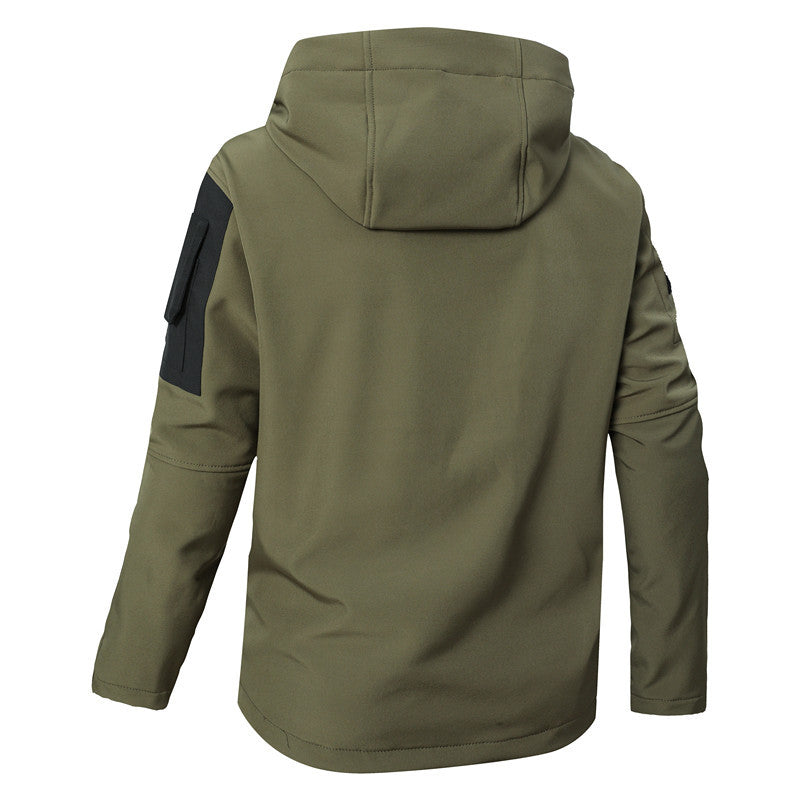Herren Softshell-Tactical Jacke mit Fleece-Innenfutter, Kapuze und Multifunktionstaschen Drune
