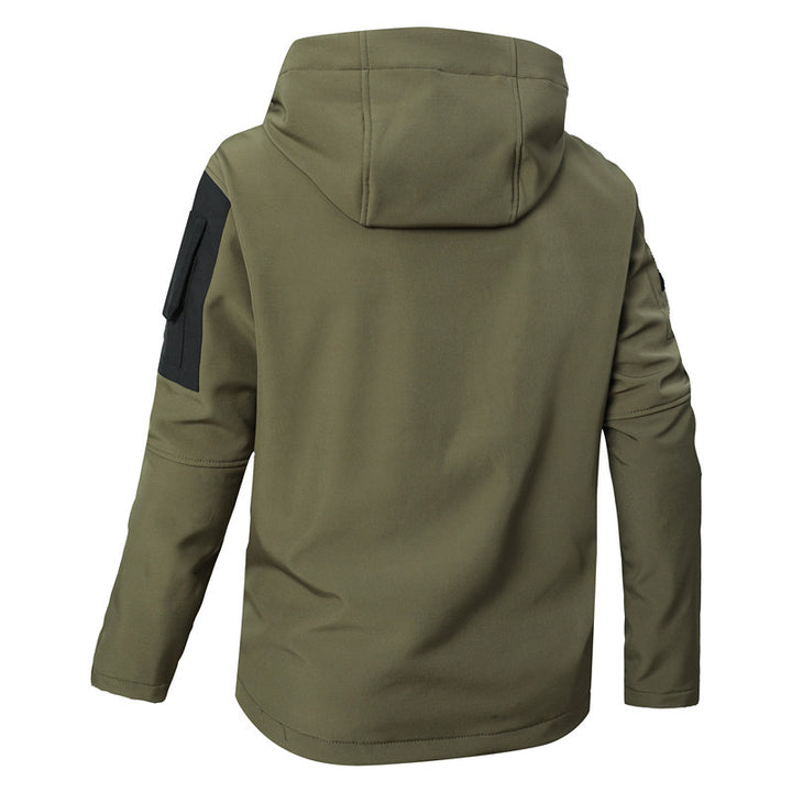Herren Softshell-Tactical Jacke mit Fleece-Innenfutter, Kapuze und Multifunktionstaschen Drune