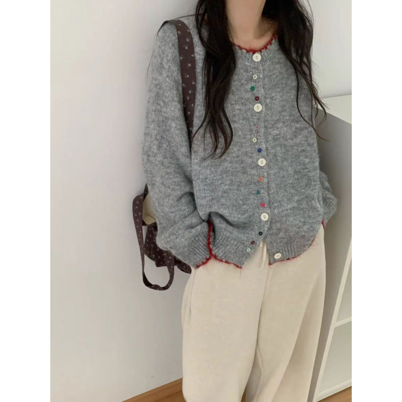 Damen kuscheliger Cardigan mit bunten Knopfdetails und legerem Schnitt Drune