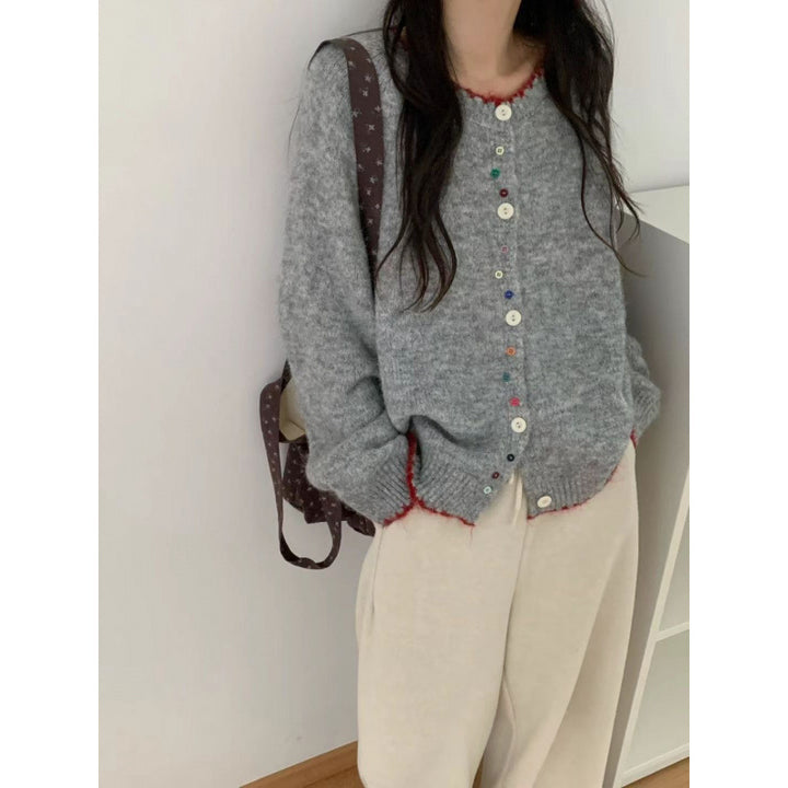 Damen kuscheliger Cardigan mit bunten Knopfdetails und legerem Schnitt Drune