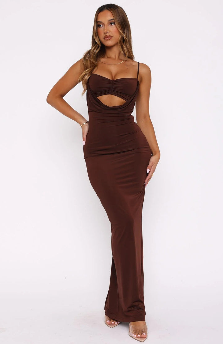 Damen Edles Maxikleid mit figurformendem Schnitt und raffiniertem Cut-Out Drune