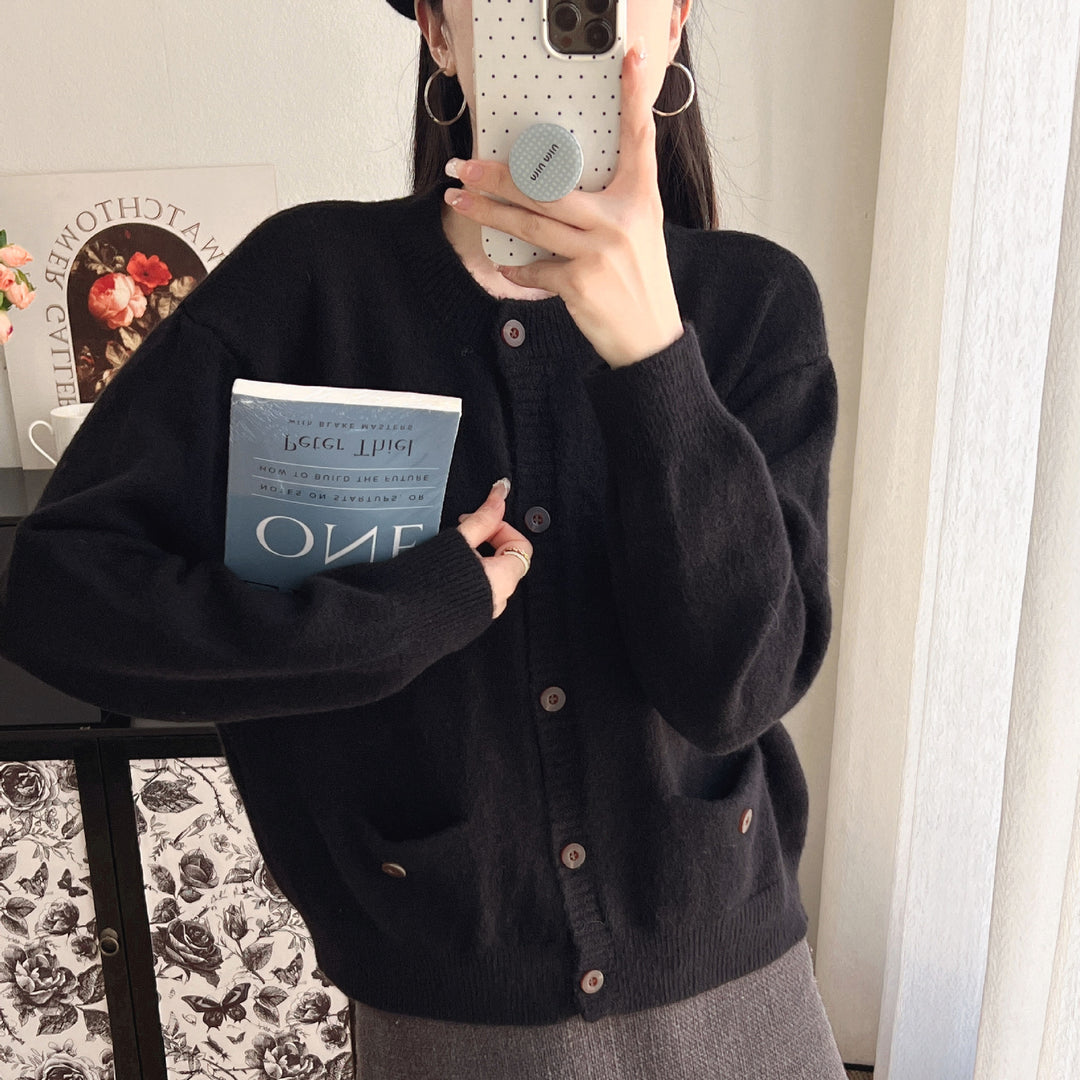 Damen Strickcardigan mit großen Taschen und Knopfdetails Drune