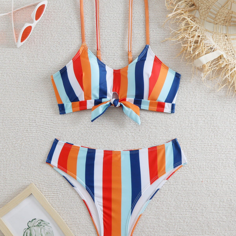 Damen Bikiniset mit eleganten Streifen und chicem Knoten Drune
