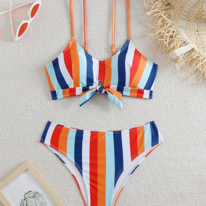 Damen Bikiniset mit eleganten Streifen und chicem Knoten Drune