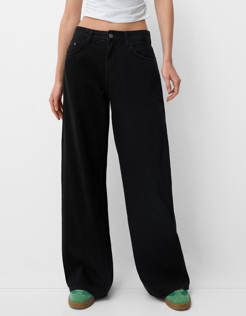 Damen nan ultraweite bodenlange Denim-Palazzohose mit cleanem Taschen-Schnitt und leichter Stretchwirkung Drune