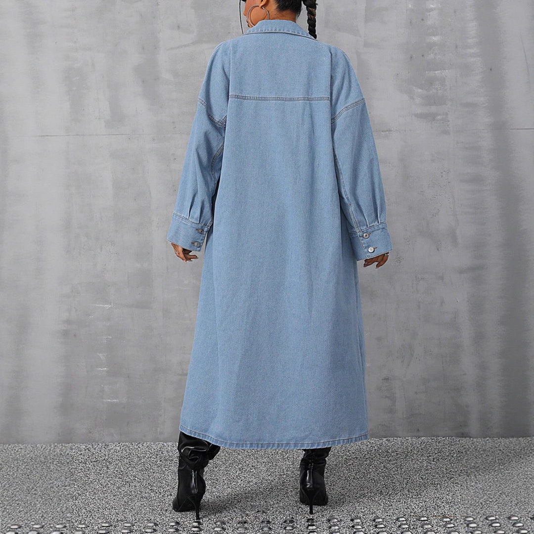 Damen Denim-Maxi-Jacke im lässigen Oversized-Schnitt mit bequemen Druckknöpfen und praktischen Taschen Drune
