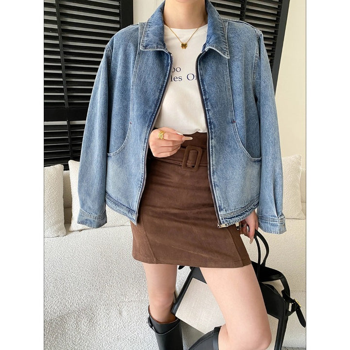 Damen lässige Denim-Jacke im Oversized-Stil mit praktischen Taschen und dezenten Details Drune