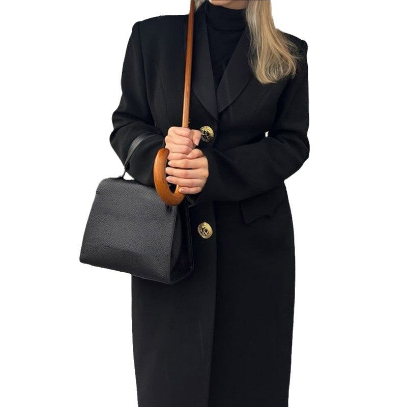 Damen Eleganter Maxicoat mit dekorativen Knöpfen und praktischen Taschen Drune