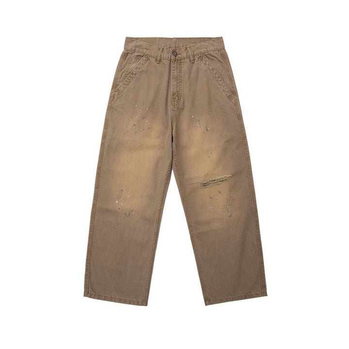 Herren Locker geschnittene Workwear-Hose mit Paint‑Splatter und Destroyed‑Details Drune