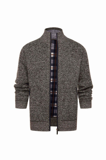 Herren gebürstete Strickjacke mit kariertem Thermofutter und Stehkragen Drune