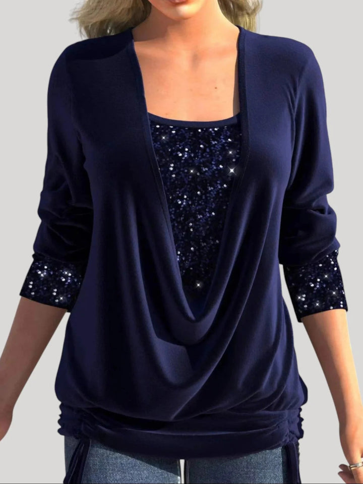 Damen Modischer Drape-Pullover mit Glitzerakzenten