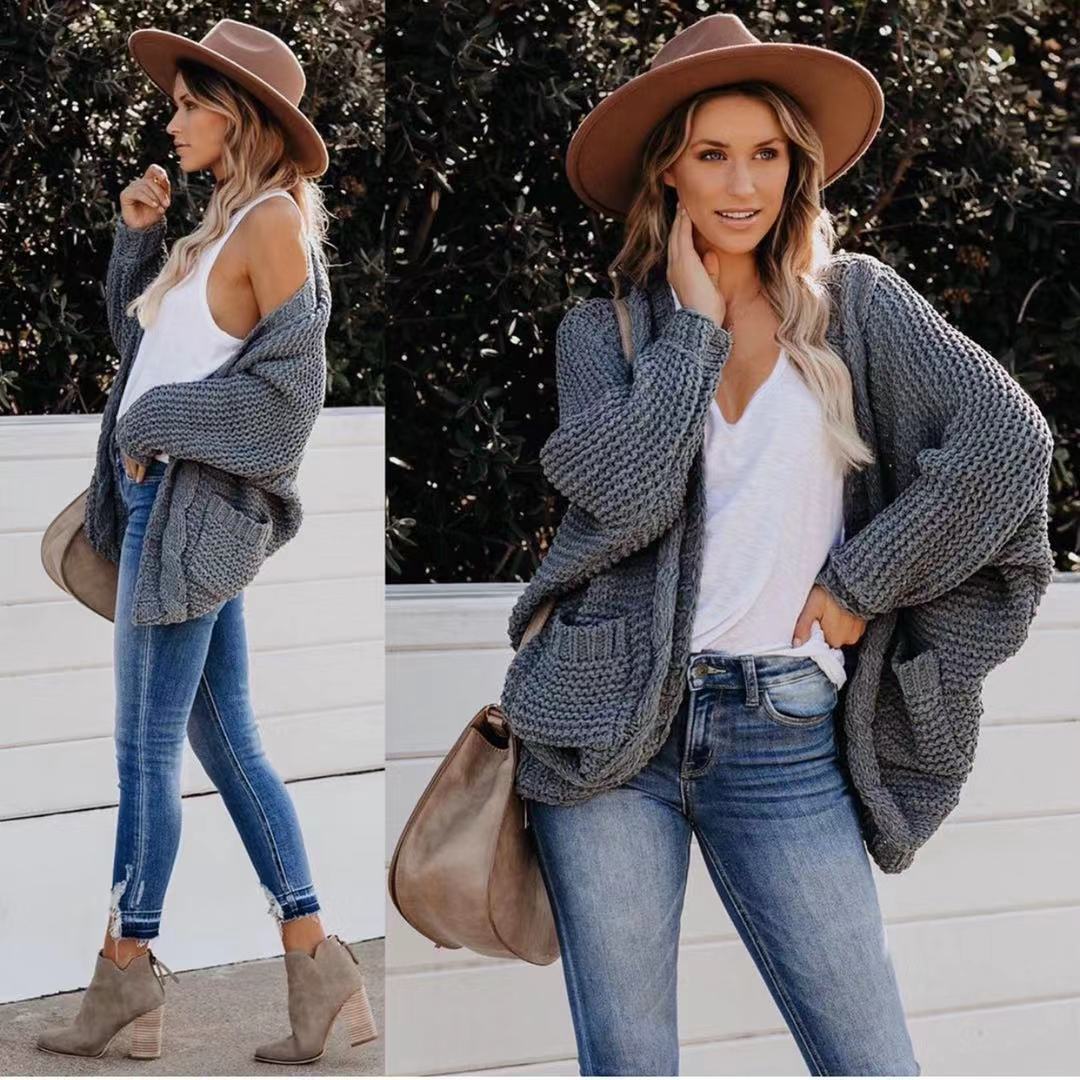 Damen Grobstrickjacke mit offenen Taschen und lässigem Schnitt Drune