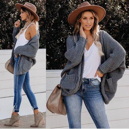 Damen Grobstrickjacke mit offenen Taschen und lässigem Schnitt Drune