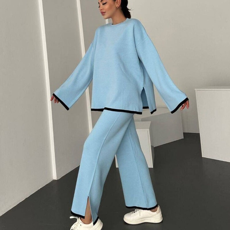 Damen Lässiges Strick-Relax-Set mit weitem Oversize-Pullover und ausgestellter Schlaghose Drune
