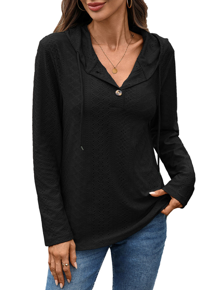 Damen Blusenshirt mit feinem Lochmuster und Kapuze Drune