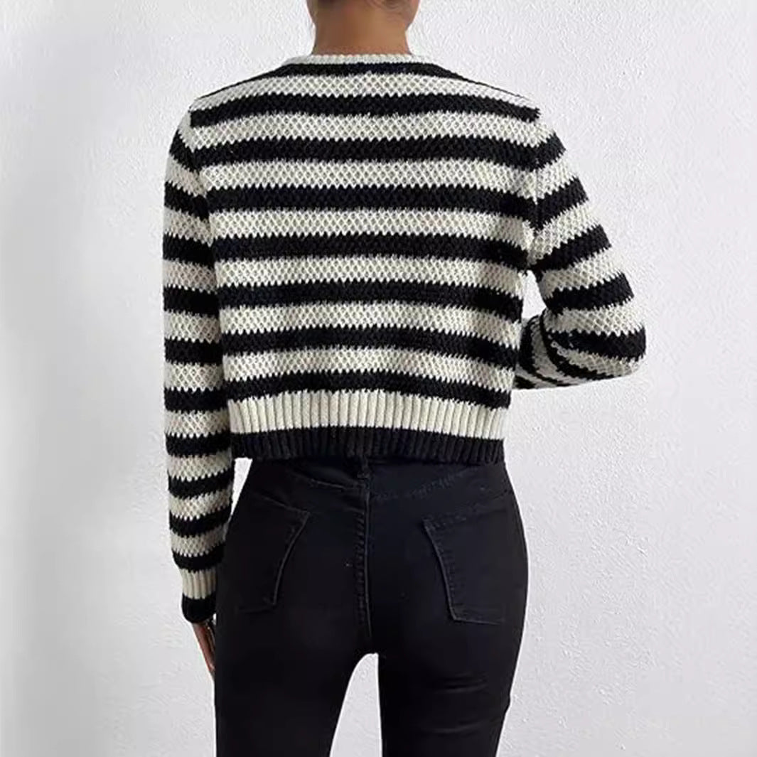 Damen gestreifte Strickjacke mit dekorativen Knöpfen Drune