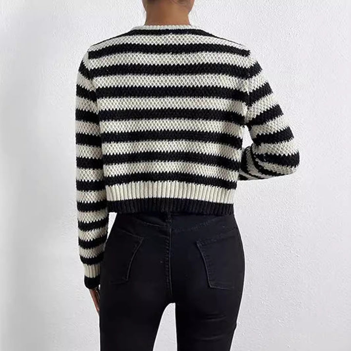 Damen gestreifte Strickjacke mit dekorativen Knöpfen Drune