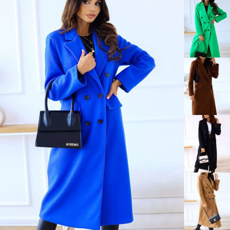 Damen Eleganter Wollmantel mit doppelter Knopfleiste und tiefem Schlitz Drune
