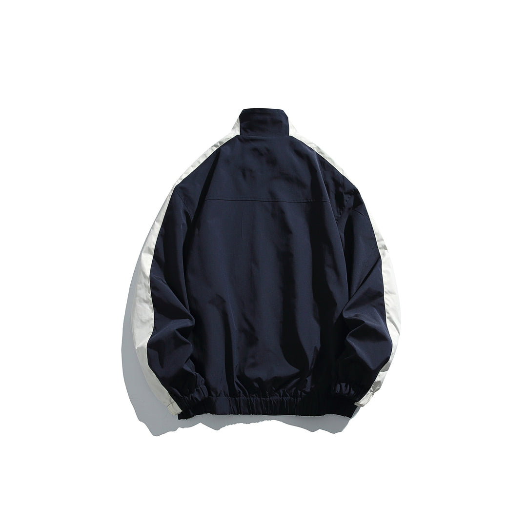 Unisex Sportive Trackjacke im Retro‑Windbreaker‑Design mit Stehkragen und Kontraststreifen Drune