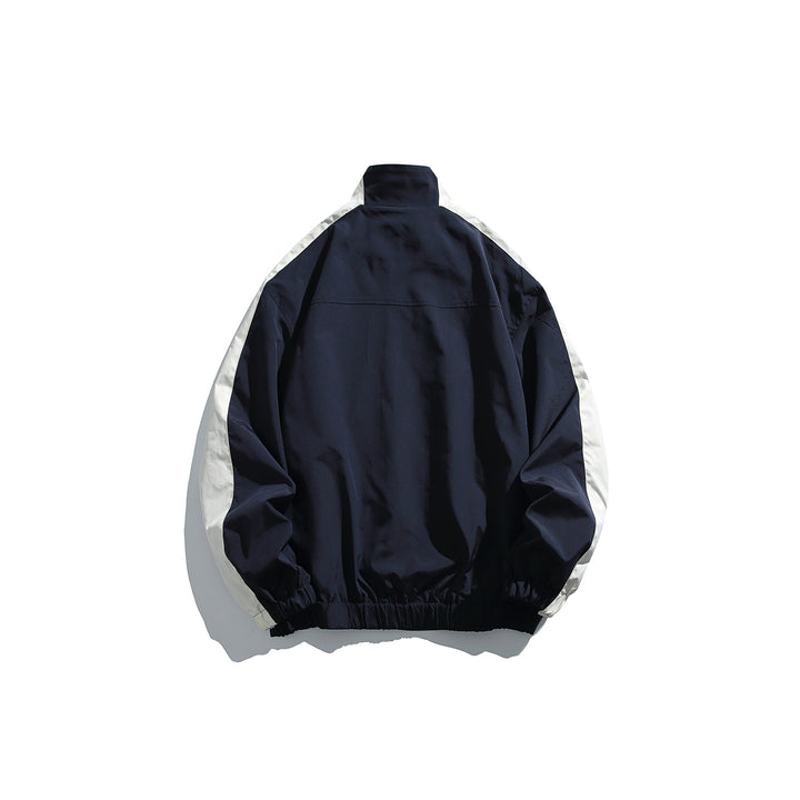 Unisex Sportive Trackjacke im Retro‑Windbreaker‑Design mit Stehkragen und Kontraststreifen Drune