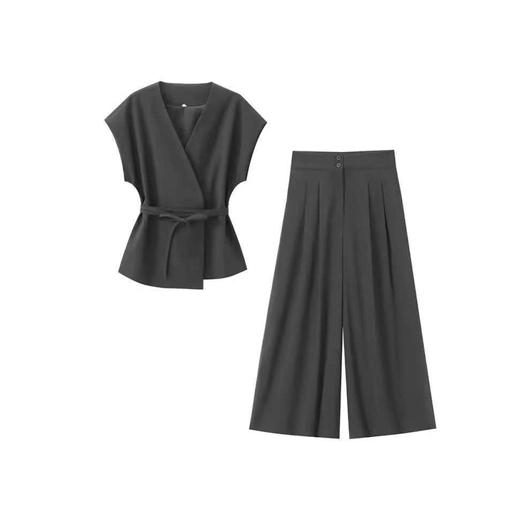 Damen elegantes Wickeloberteil und weite Palazzo-Hose Set Drune