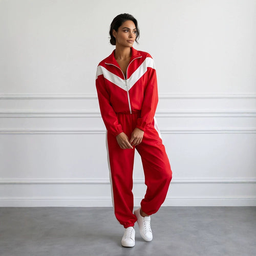 Damen Retro-Trainingsanzug mit Reißverschlussjacke und elastischer Bundhose Drune