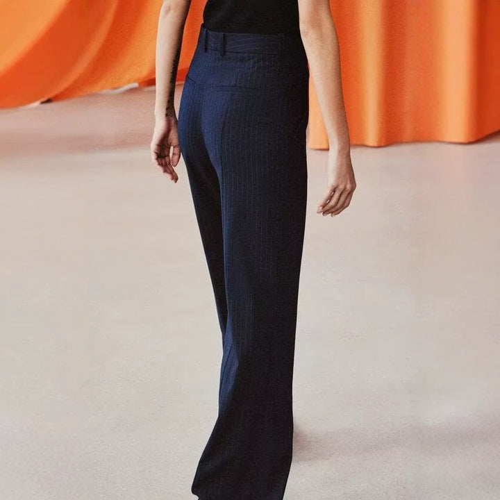 Damen Highwaist-Hose mit weitem Bein und Nadelstreifen Drune