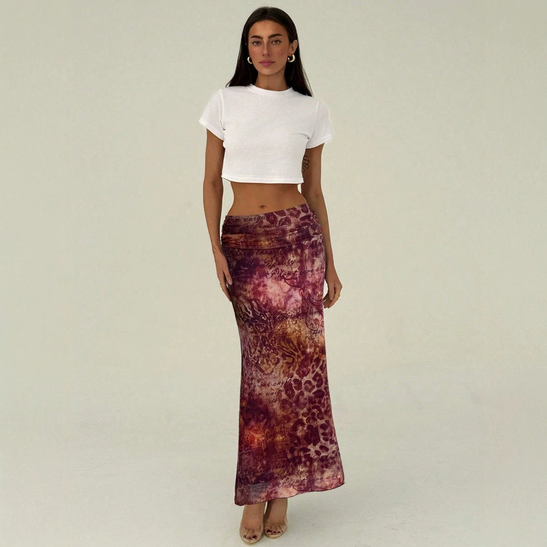 Damen nan schmaler Maxirock mit gerafftem Bund und Allover-Print Drune