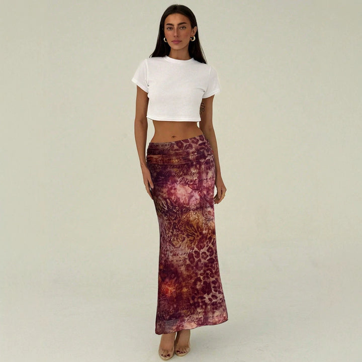 Damen nan schmaler Maxirock mit gerafftem Bund und Allover-Print Drune