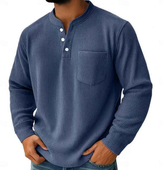 Herren nan thermisches Waffelstrick-Henleyshirt mit Stehkragen Brusttasche und geripptem Komfortschnitt Drune