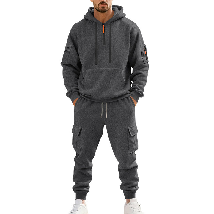 Herren nan technischer Cargo-Jogginganzug mit Halbzip, Kapuze und Mehrfachtaschen Drune