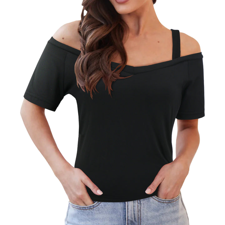 Damen Off-Shoulder Oberteil mit elastischen Trägern und V-Ausschnitt Drune