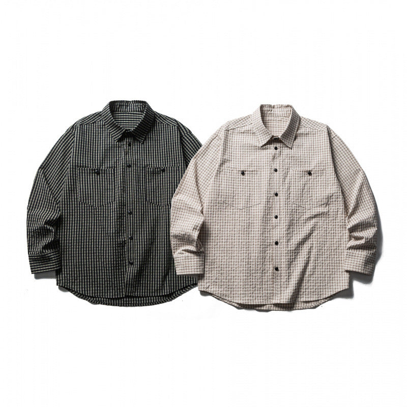Herren Boxy-Overshirt aus leichter Baumwollmischung mit feinem Karomuster und Brustklappentaschen Drune