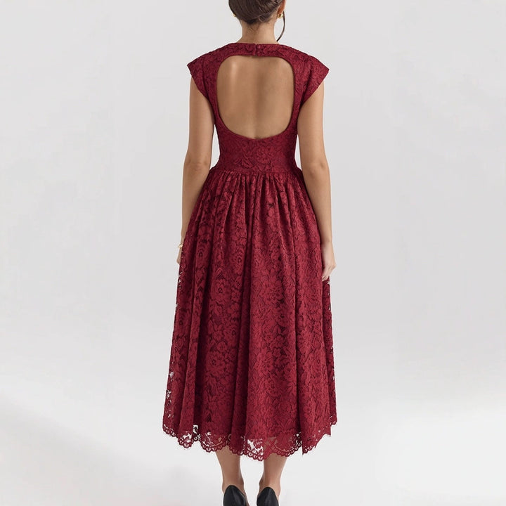 Damen Elegantes Spitzenkleid mit hochgeschlossenem Design und schwingendem Rock Drune