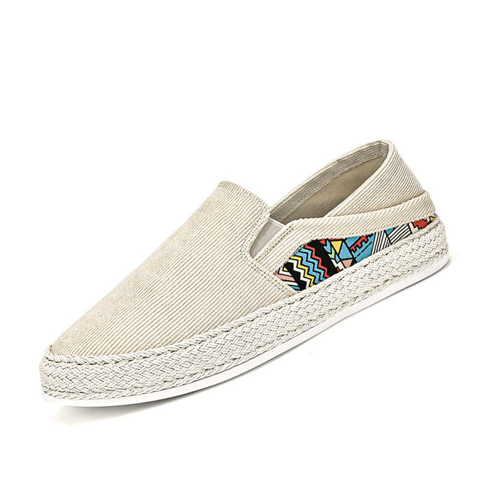 Damen Espadrille-Slipper aus Canvas mit geflochtener Jute-Sohle und farbigem Ethno-Detail Drune