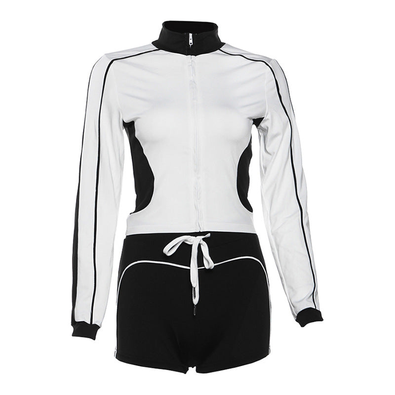 Damen Sportliches Kurzarm-Set mit Reißverschluss und Shorts Drune