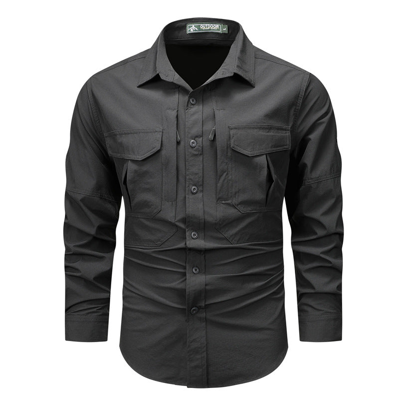 Herren nan strukturiertes Overshirt aus atmungsaktivem Ripstop mit zwei Klappbrusttaschen Drune