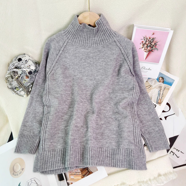 Damen modischer Oversized Pullover mit strukturiertem Stehkragen Drune