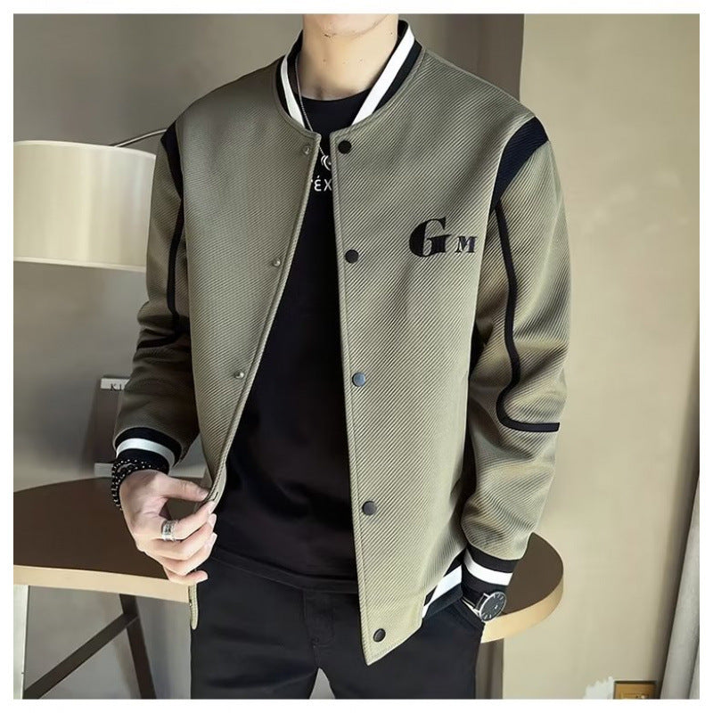Herren Leichte Varsity-Bomberjacke mit Strukturgewebe, Rippbündchen und Druckknopffront Drune