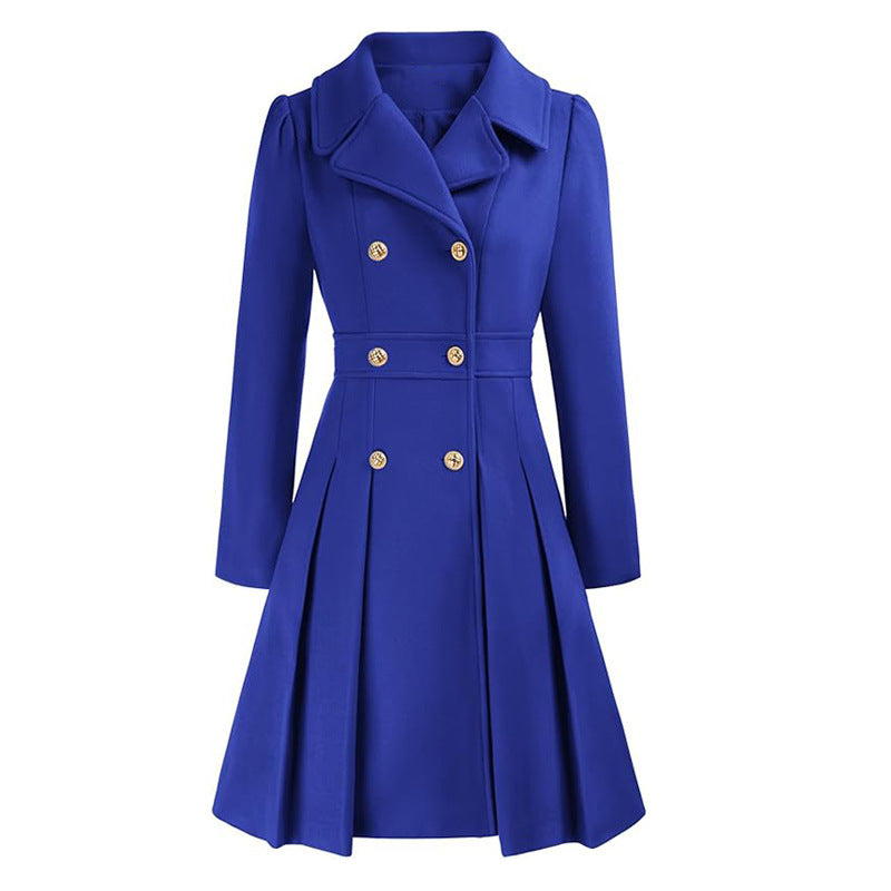 Damen taillierter Trenchcoat mit doppelter Knopfreihe und Falten Drune