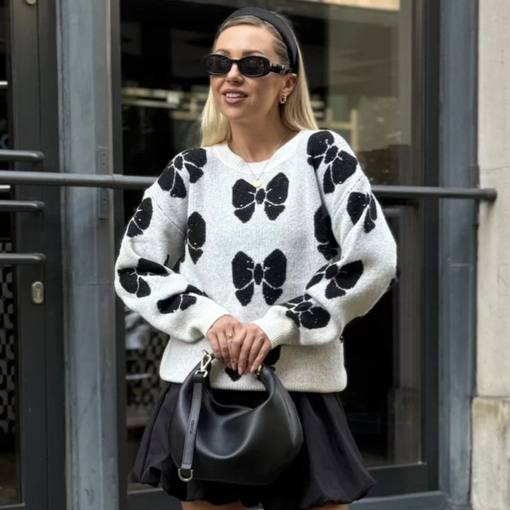 Damen Strickpullover mit floralem Muster und elegantem Rundhalsausschnitt Drune