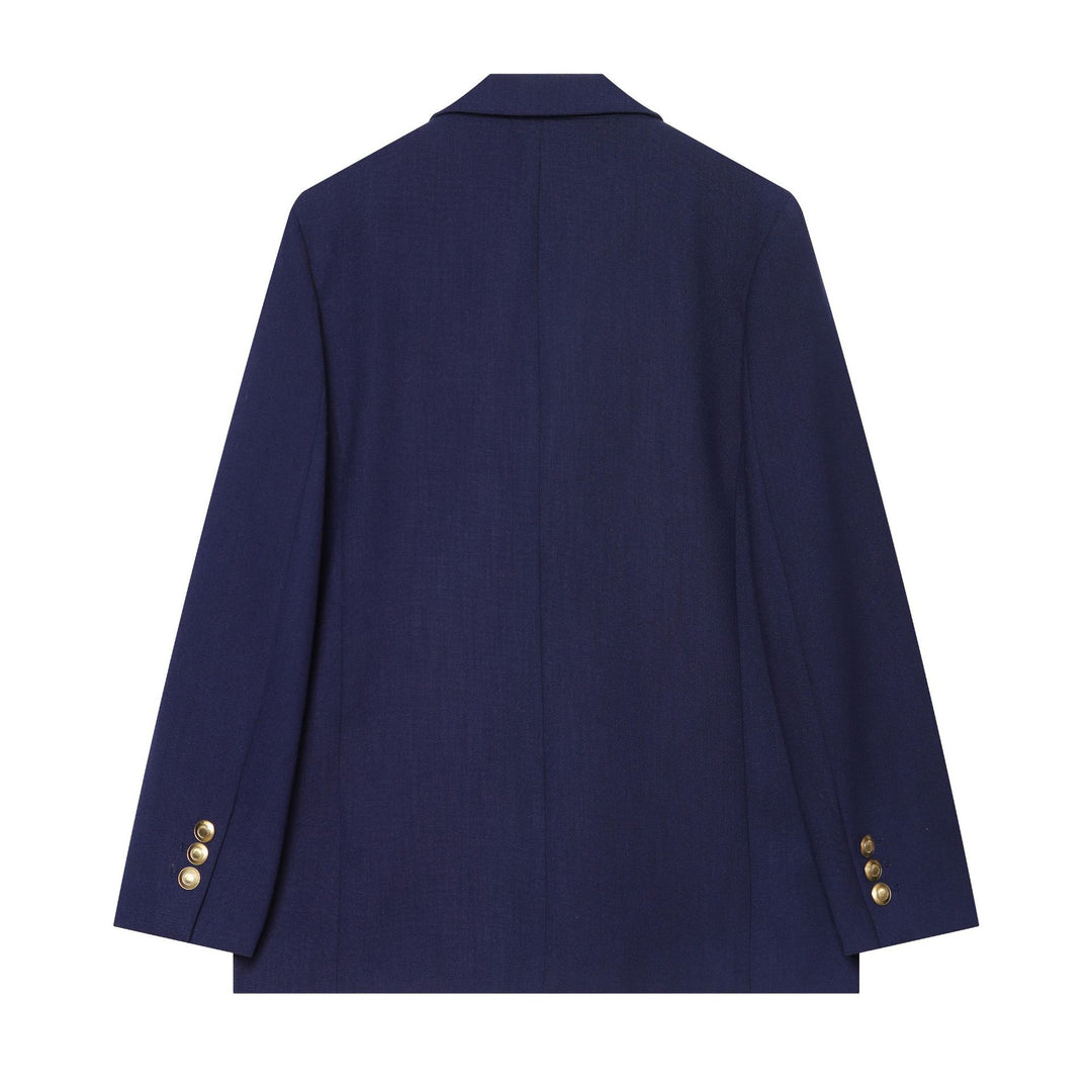Damen Boxy‑Blazerjacke mit goldfarbenen Zierknöpfen und Leistentaschen Drune