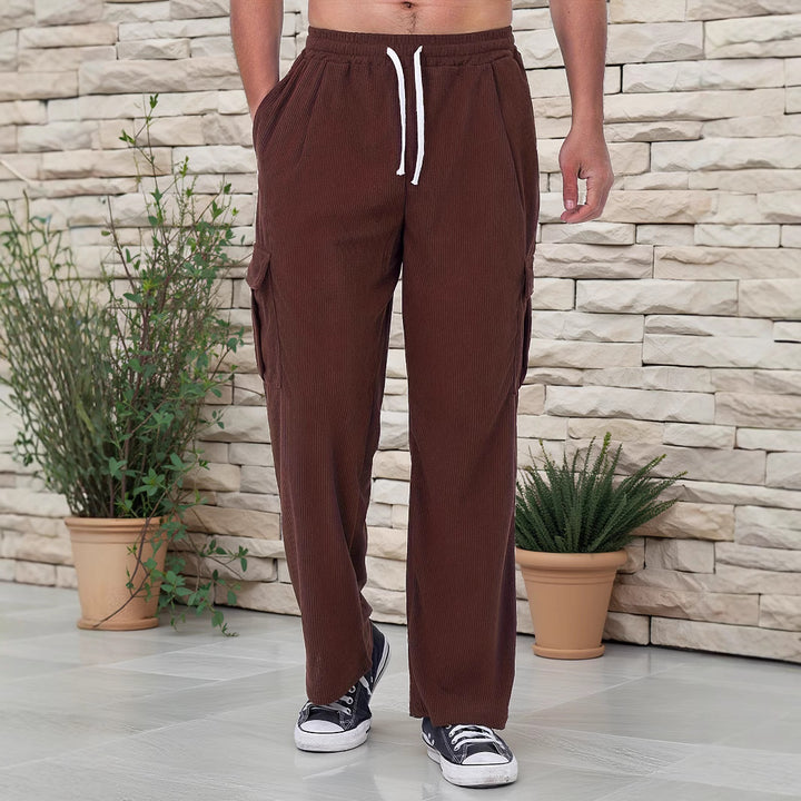 Herren Cord-Optik Cargo-Jogger mit Tunnelzug, elastischem Bund und aufgesetzten Klapptaschen Drune