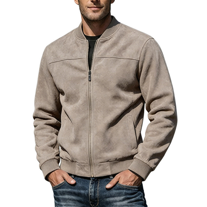 Herren Veloursleder-Optik Bomberjacke mit Reißverschluss und Rippbündchen Drune