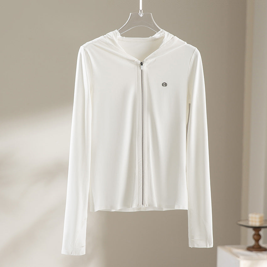Damen Leichte Kapuzenjacke mit durchgehendem Reißverschluss, Slim‑Fit und Daumenloch Drune