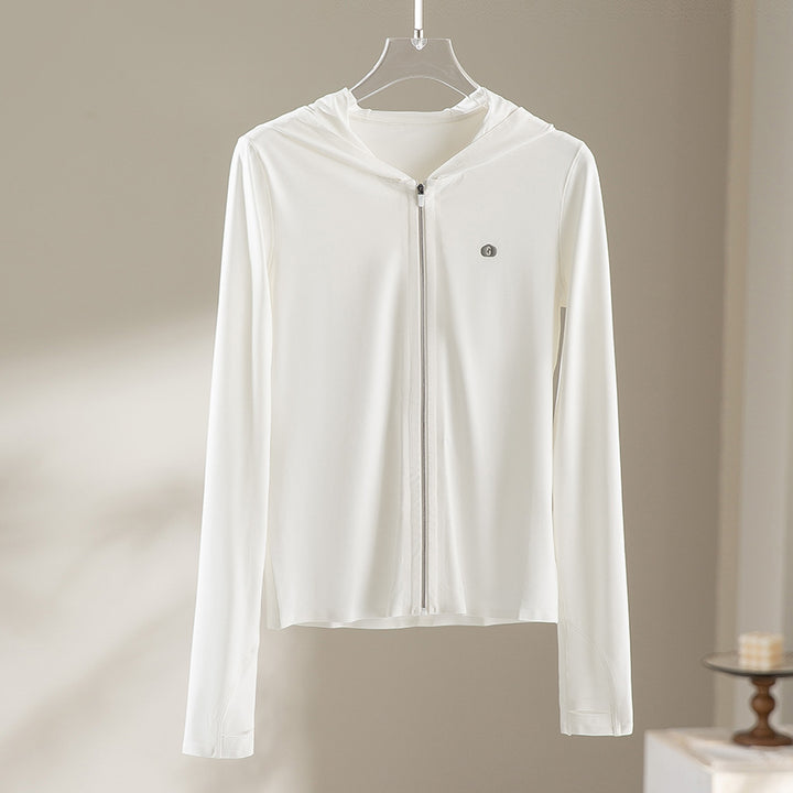 Damen Leichte Kapuzenjacke mit durchgehendem Reißverschluss, Slim‑Fit und Daumenloch Drune