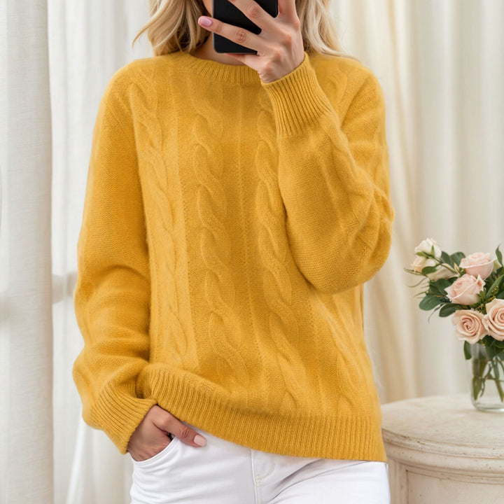 Damen nan kuscheliger Zopfstrickpullover mit Rundhalsausschnitt Drune